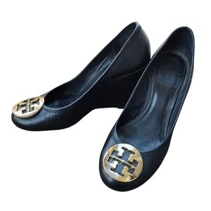 Tory Burch Black Leather Wedges